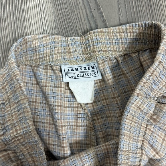 Jantzen Classics Cream Brown Blue Plaid Straight Leg Pants with Pockets - Picture 3 of 6